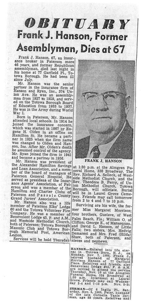 Newspaper Article of Frank Hanson