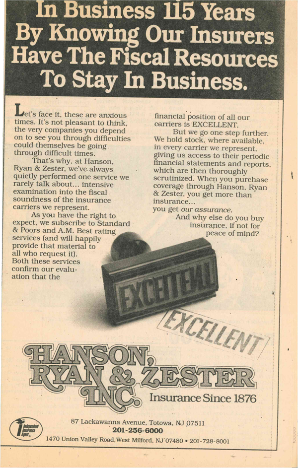 Hanson and Ryan Newspaper Ad